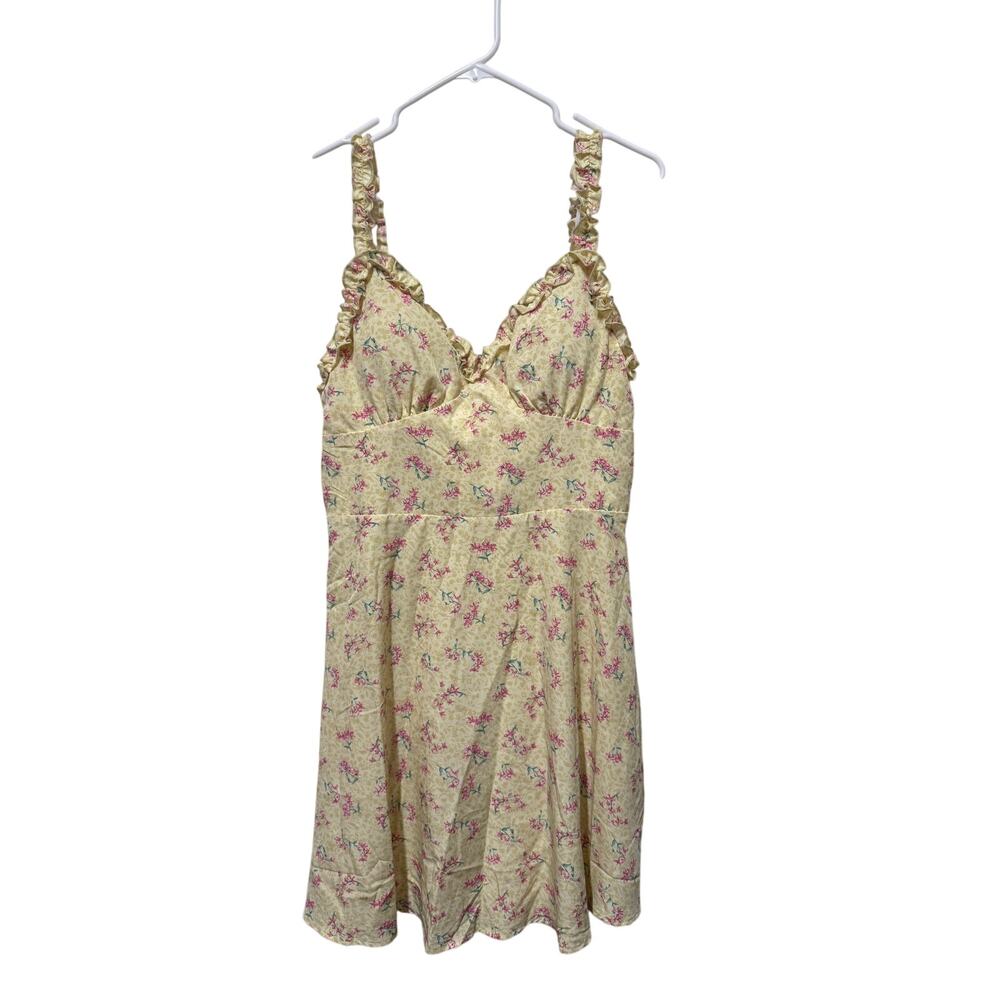 NWT Feel In California yellow floral babydoll sundress ruffle trim  Size Large